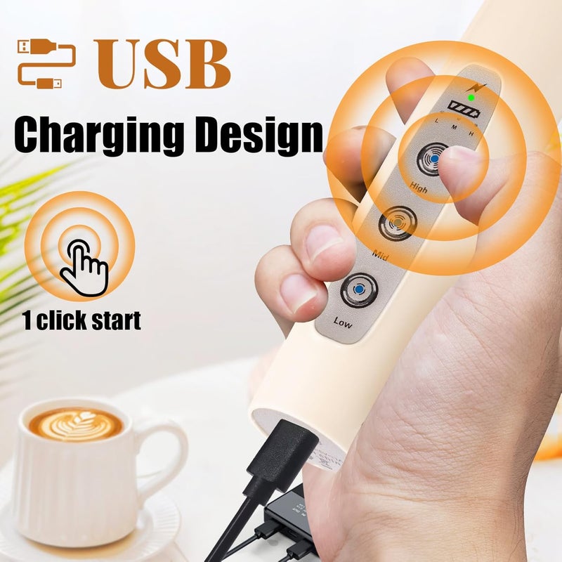 Nahida Beige Milk Frother Wand for Coffee, Frother Handheld Rechargeable Electric Whisk with 3 Heads 3 Speeds Drink Mixer Coffee Frother Foam Maker For Latte, Cappuccino, Hot Chocolate, Egg - Image 2